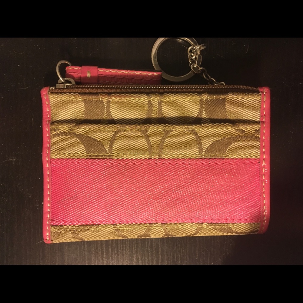 Pink and tan Coach ID holder/ small wallet